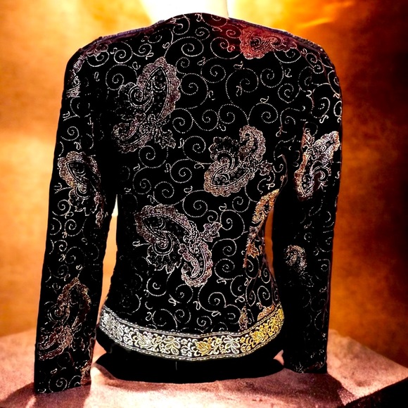 Scott McClintock Vintage Evening Velvet Blazer Jacket Black Gold 10 - Picture 6 of 12